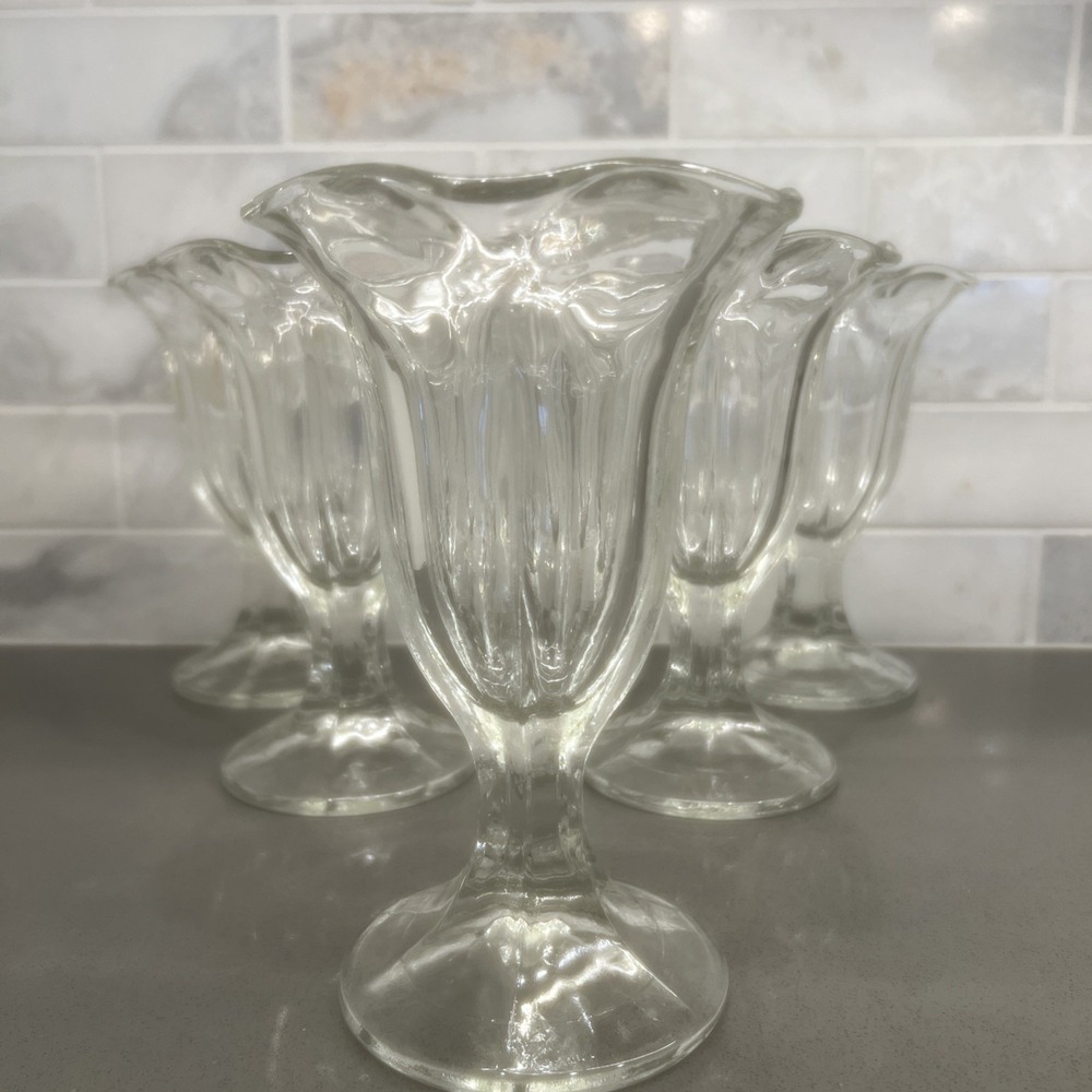 6-Vintage Parfait Soda Fountain Panel Tulip Glass Ice Cream Sundae 6" EUC
